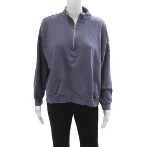 Set Womens Henley Sweatshirt Purple Zip Mockneck Cotton 90s Size L